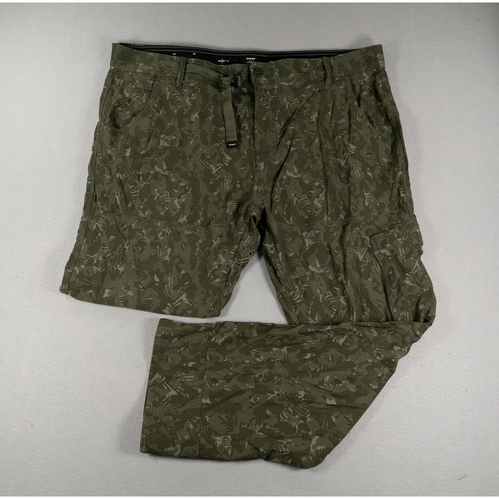 Prana Relaxed Fit Camo Cargo Pants Recycled Nylon Green Men 40x30 Snap Hem